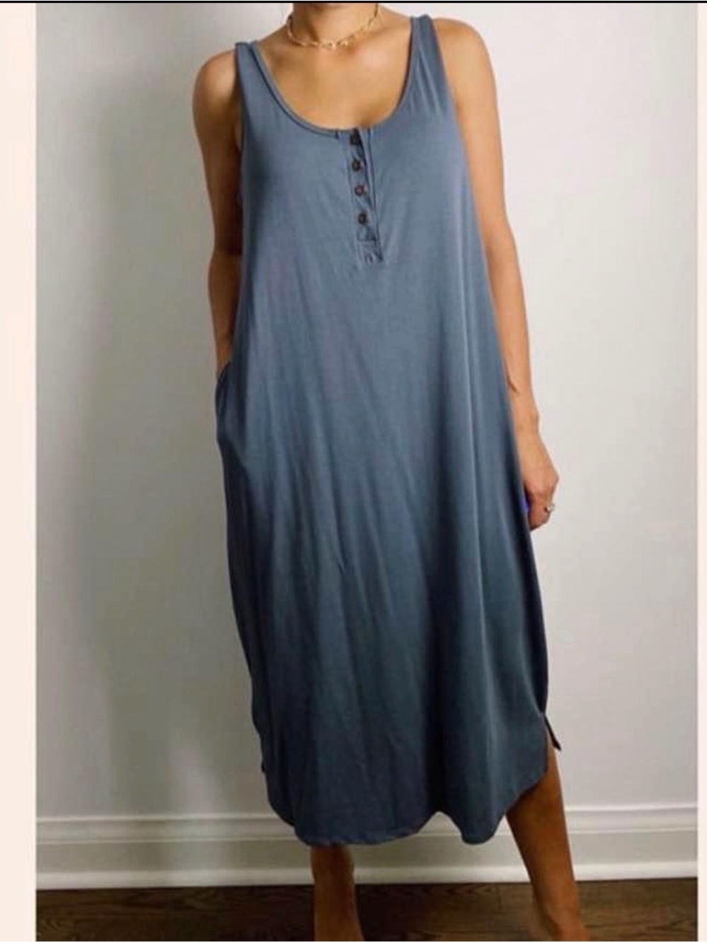 Sleeveless Button-Front Tank Midi Dress - Grey
